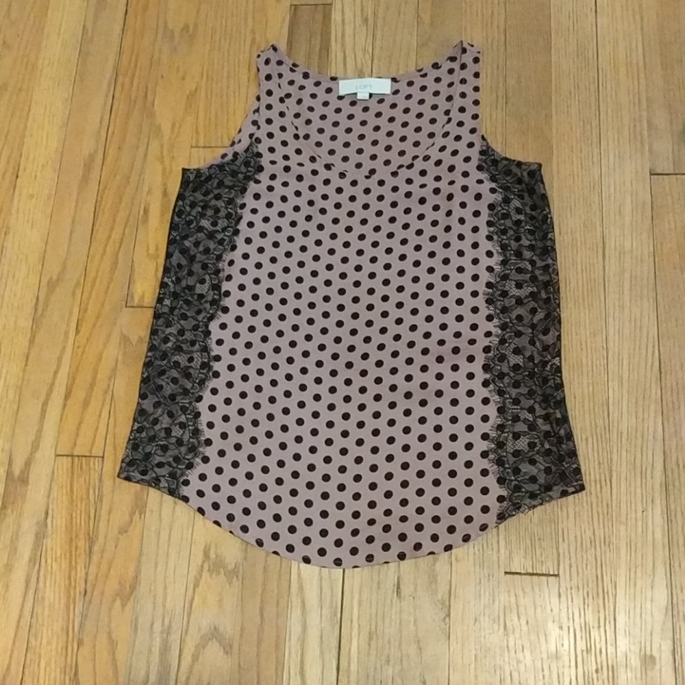 NWOT Loft Dusty Light Pink black lace tank size Small